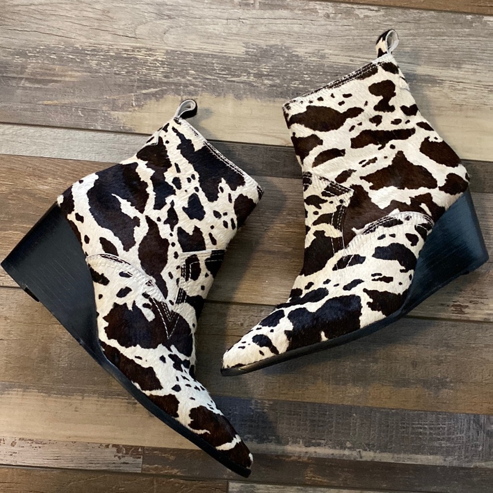 Cowhide Wedged Booties